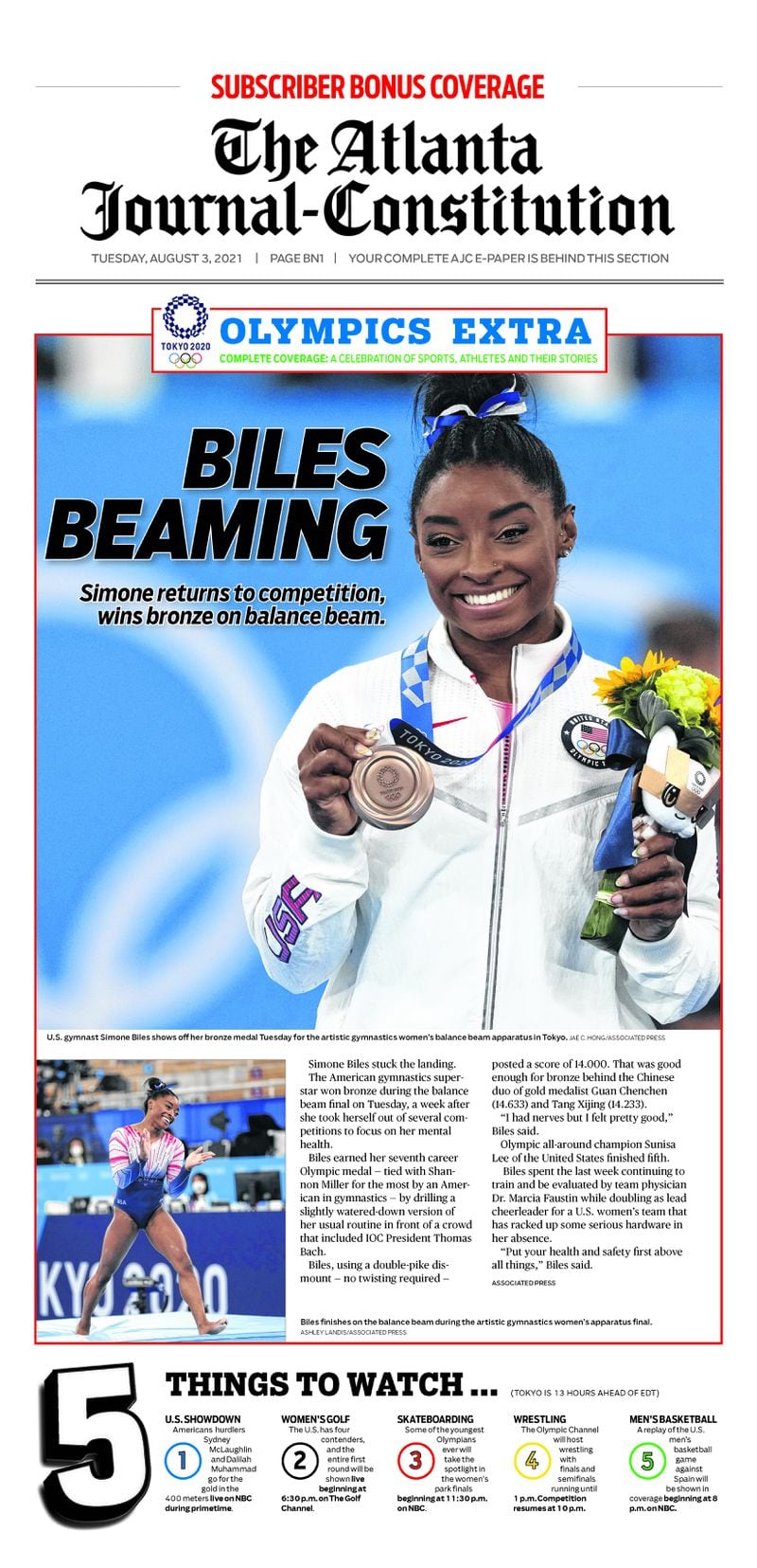 Tokyo Olympic Extra in today’s ePaper: Simone Biles Beaming