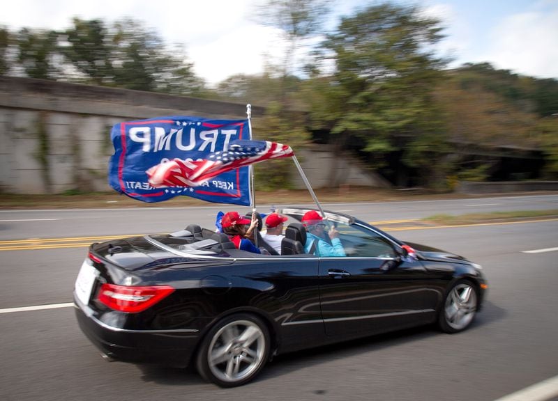Trump supporters head up Northside Parkway for the I-75 MAGA Drag the Interstate rally Sunday, November 1, 2020. Caravans were scheduled around Georgia and the U.S. on Sunday. (Photo: Steve Schaefer for The Atlanta Journal-Constitution)