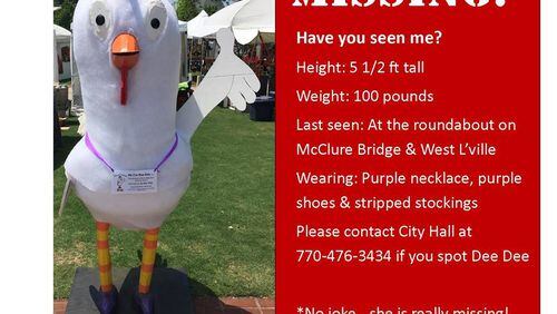 Dee Dee the Chicken, the mascot for the city of Duluth’s weeklong art festival, has been missing since Tuesday. (Credit: City of Duluth Facebook page)