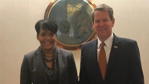 Atlanta Mayor Keisha Lance Bottoms posed for a picture with Gov.-elect Brian Kemp.