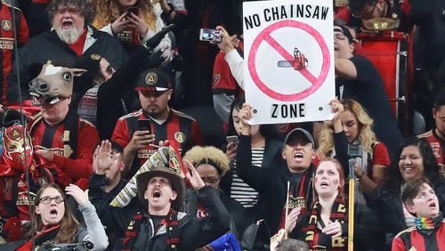 Dec 8, 2018 Atlanta: Atlanta United fans get fired up as their team takes the field preparing to play the Portland Timbers for the MLS CUP on Saturday, Dec 8, 2018, in Atlanta.   Curtis Compton/ccompton@ajc.com