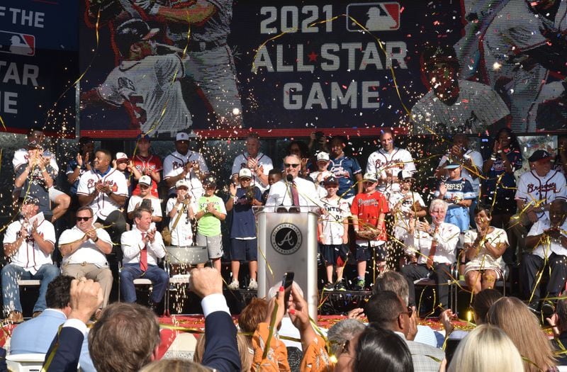 MLB Commissioner Rob Manfred announces on May 29, 2019, that the 2021 All-Star game will be played at the Braves' stadium (then named SunTrust Park, now Truist Park). 