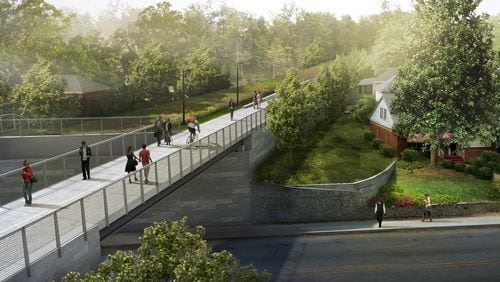 An artist rendering of the Atlanta Beltline's new Westside Trail. The three-mile trail extension, expected to be completed in 2016, is expected to help stimulate redevelopment in neighborhoods southwest and west of downtown.