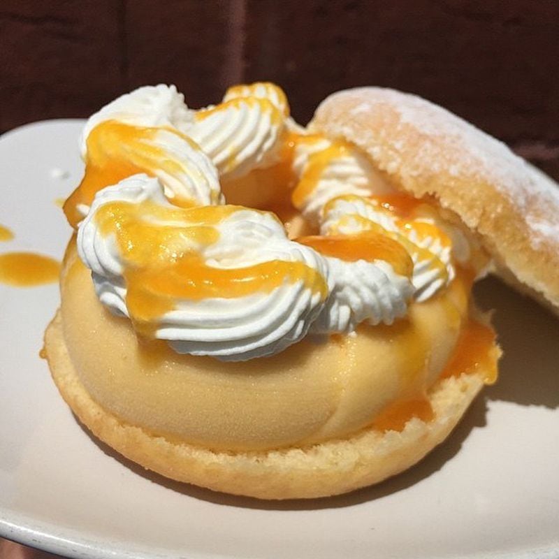 The Summer Doughnut Sandwich: Peach Riesling Sorbet edition, shared by @sublimedoughnuts