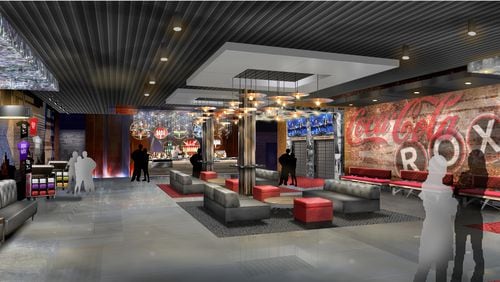 A rendering of the lobby of the new Coca-Cola Roxy, opening near the Braves' SunTrust Park.