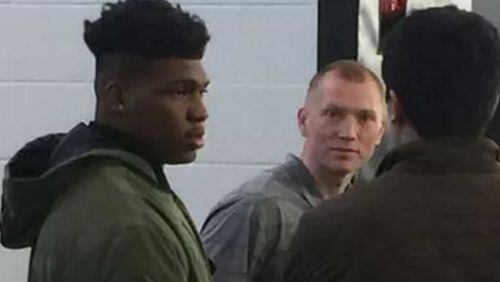 Trent Thompson from UGA's indoor facility on Wednesday,  observing Pro Day.