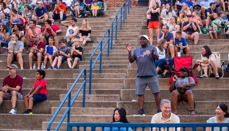The Hustle, Atlanta's American Ultimate Disc League team, wins against Philadelphia at St. Pius XField on Saturday, June 26, 2021.  Fans, including Ken Hill of Decatur, show up and support the team.  (Jenni Girtman for The Atlanta Journal-Constitution)