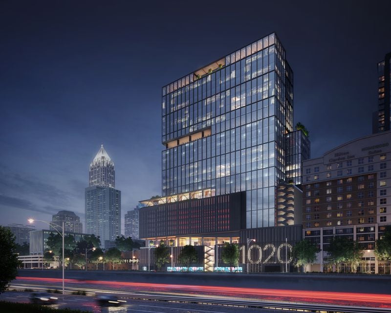 This is an exterior rendering of the 1020 Spring office building in Midtown.
