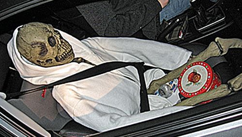 A driver who was stopped on I-5 in Kent in January 2012, had a skeleton strapped into the passenger's seat.