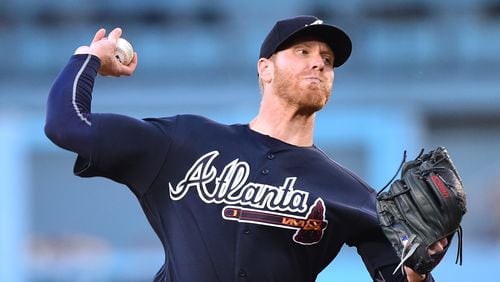 Mike Foltynewicz #26 of the Atlanta Braves pitches against the Los Angeles Dodgers on July 20, 2017 in Los Angeles, California. (Photo by Harry How/Getty Images)