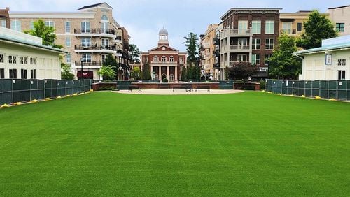 The turf replacement at Alpharetta’s Town Green is complete and residents are invited back to enjoy the area and all of downtown. (Courtesy City of Alpharetta)