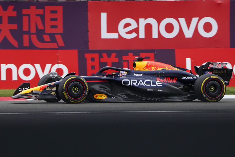 Red Bull driver Max Verstappen of the Netherlands steers his car during the sprint race at the Chinese Formula One Grand Prix at the Shanghai International Circuit, Shanghai, China, Saturday, April 20, 2024. (AP Photo/Andy Wong)