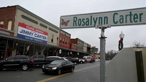 The motorcade for Rosalynn Carter will start in downtown Plains on Monday. (Hyosub Shin / Hyosub.Shin@ajc.com)