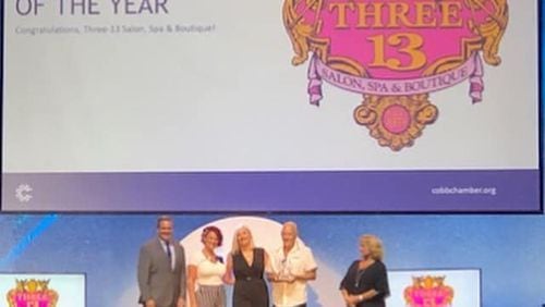 In business for 46 years, Three-13 Salon, Spa & Boutique has been named the 2020 Small Business of the Year by the Cobb Chamber. Managing partner Lester Crowell is assisted by his business partners Marian Crowell and Joseph Tony Lacey. (Courtesy of Cobb Chamber)