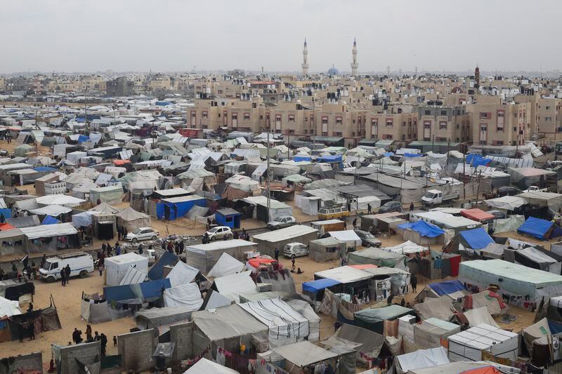 FILE - A tent camp housing Palestinians displaced by the Israeli offensive is seen in Rafah, Gaza Strip on Feb. 27, 2024. (AP Photo/Hatem Ali, File)