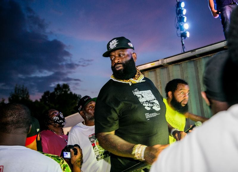 Rapper Rick Ross arrives back stage for the Parking Lot Concert at Murphy Park in Southwest Atlanta on Saturday, July 18, 2020.  (Jenni Girtman for The Atlanta Journal-Constitution)