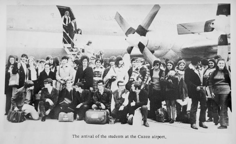 This family-provided photo shows a group shot of students upon arriving in Cusco, Peru. On Aug. 9, 1970, Paula Ashmore’s 14-year old sister, Vicki, and 48 other exchange students were killed in a plane crash in Cusco after touring Machu Picchu. FAMILY PHOTO
