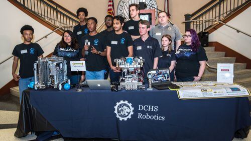 Members of the Douglas County High School Robotics Club showcased the potential of STEM education during an assembly at the Douglas County Courthouse Tuesday.