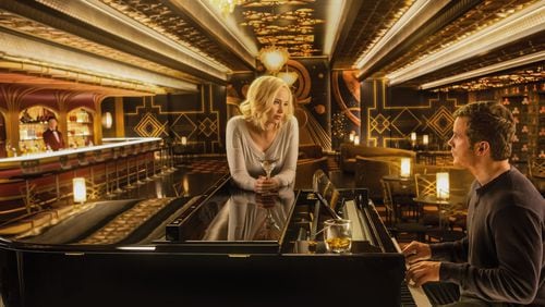 Michael Sheen (from left), Jennifer Lawrence and Chris Pratt star in the film “Passengers.” (Jaimie Trueblood/Columbia Pictures)