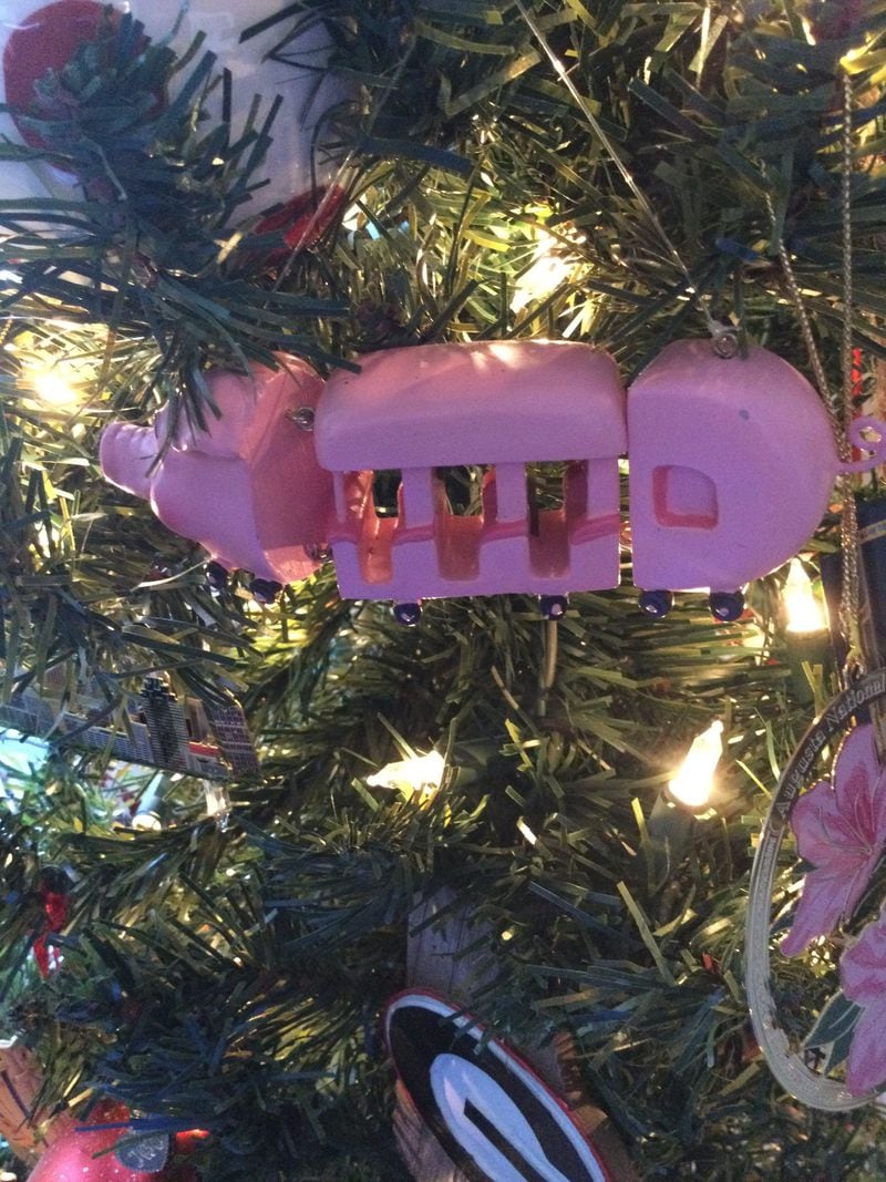 Debbie Danielle of Lawrenceville brings out this Pink Pig ornament for her Christmas tree every year. (Courtesy of Debbie Danielle)