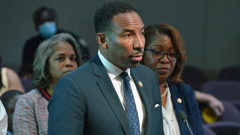 Mayor Andre Dickens speaks to the City Council on Monday, Aug. 8. (Photo via Atlanta City Council Office of Communications)