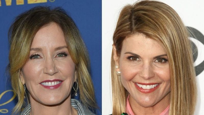 (COMBO) This combination of pictures created on March 12, 2019 shows US actress Felicity Huffman(L) attending the Showtime Emmy Eve Nominees Celebration in Los Angeles on September 16, 2018 and actress Lori Loughlin arriving at the People's Choice Awards 2017 at Microsoft Theater in Los Angeles, California, on January 18, 2017. - Two Hollywood actresses including Oscar-nominated 'Desperate Housewives' star Felicity Huffman are among 50 people indicted in a nationwide university admissions scam, court records unsealed in Boston on March 12, 2019 showed. The accused, who also include chief executives, allegedly cheated to get their children into elite schools, including Yale, Stanford, Georgetown and the University of Southern California, federal prosecutors said.Huffman, 56, and Lori Loughlin, 54, who starred in 'Full House,' are charged with conspiracy to commit mail fraud and honest services mail fraud.  