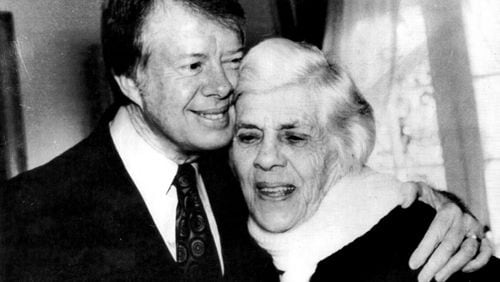 Carter with his mother Lillian Carter in Americus in 1977. AJC file