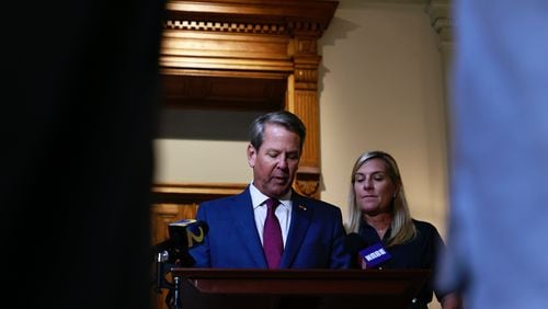 Gov. Brian Kemp, who once boasted the state’s anti-abortion law was the nation’s “toughest,” said Wednesday that he was “overjoyed” that the court’s ruling paved the way for the implementation of the law. (Natrice Miller / Natrice.Miller@ajc.com)