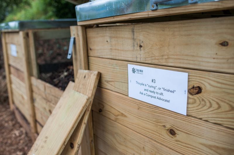The compost bins at Lake Claire Community Land Trust are some of the most well-built in the city. The bins are sturdy and lockable so that there’s little chance the piles will accumulate trash or attract pests.