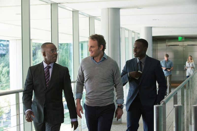 Left to right: Courtney B. Vance plays Miles Dyson, Jason Clarke plays John Connor, and Dayo Okeniyi plays Danny Dyson in Terminator Genisys from Paramount Pictures and Skydance Productions.
