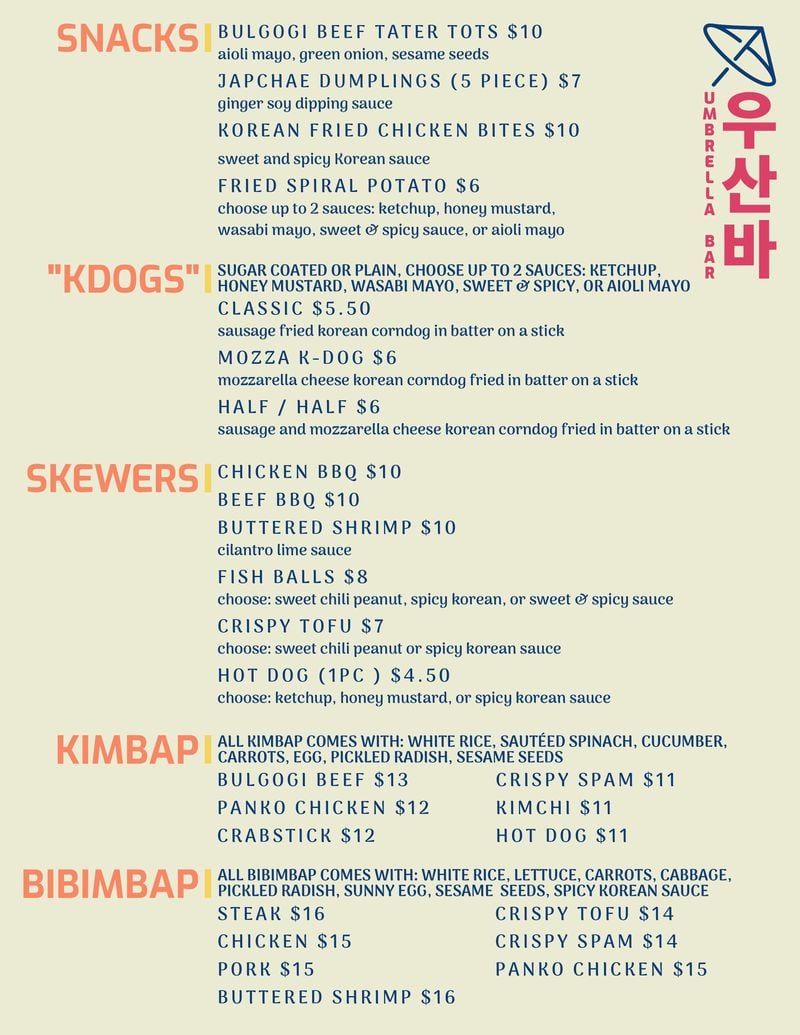 Umbrella Bar menu