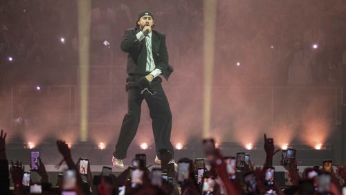 Bad Bunny performs on Wednesday, May 15, 2024, at State Farm Arena in Atlanta. (Photo by Paul R. Giunta/Invision/AP)