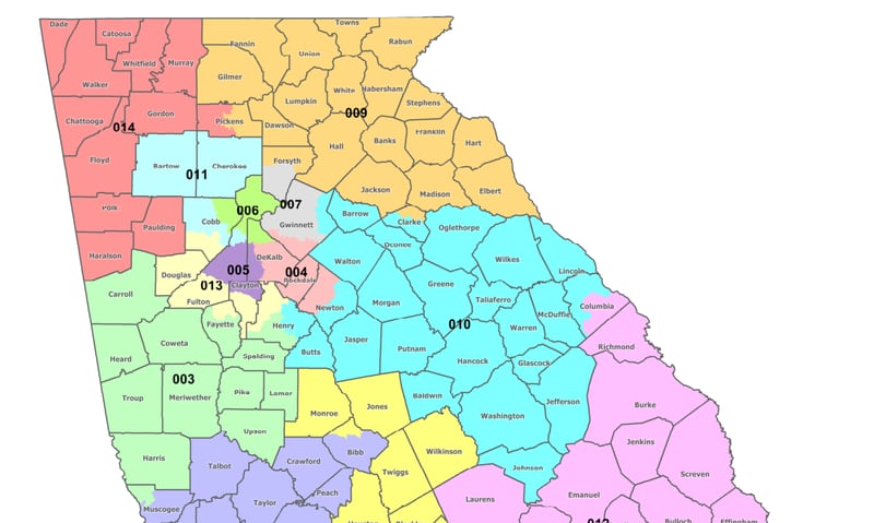The current map of Georgia's congressional districts is based on results of the 2010 census