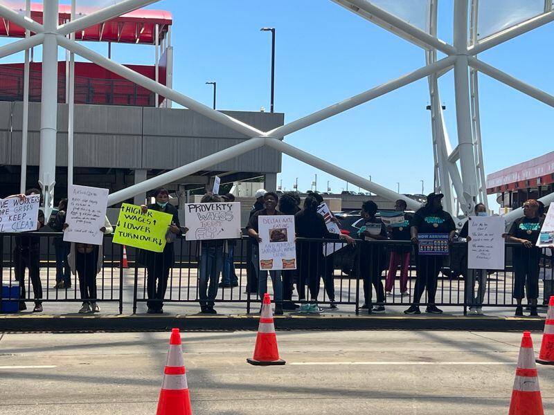 Workers conducted informational picketing at Hartsfield-Jackson International Airport on Monday afternoon, May 1, 2023.