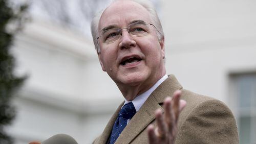 Health and Human Services Secretary Tom Price speaks outside the West Wing of the White House in Washington, Monday, March 13, 2017, after Congress’ nonpartisan budget analysts reported that 14 million people would lose coverage next year under the House bill dismantling former President Barack Obama’s health care law. (AP Photo/Andrew Harnik)