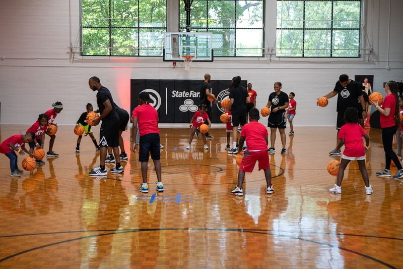 After the unveiling of the gym, youth were also joined by current Atlanta Hawks players Jalen Johnson and Bruno Fernando who helped run basketball skill challenges.