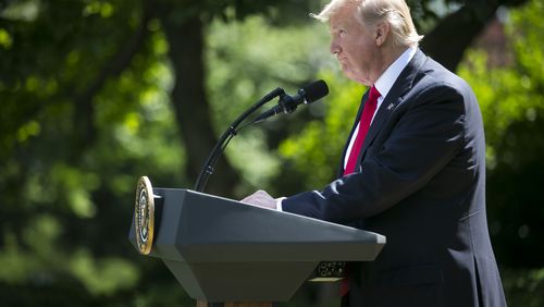 President Donald Trump on Thursday announced his decision to withdraw the United States from the Paris climate accords in the Rose Garden of the White House. (Al Drago/The New York Times)