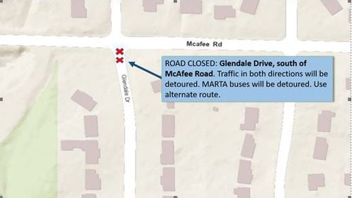 Glendale Drive south of McAfee Road will be closed for three days starting Aug. 22. CONTRIBUTED