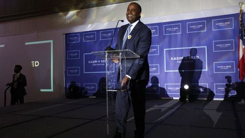 Kasim Reed addresses supporters at an election night party on Tuesday, September 2, 2021. Miguel Martinez for The Atlanta Journal-Constitution