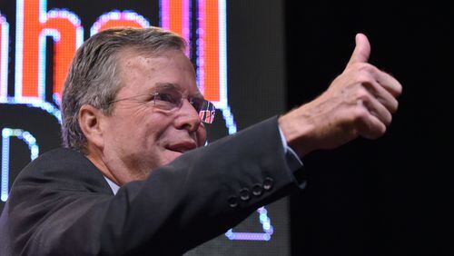 August 8, 2015 Atlanta - Former Florida Gov. Jeb Bush gives a thumbs as he leaves the stage during the RedState Gathering at Intercontinental Buckhead Hotel on Saturday, August 8, 2015. HYOSUB SHIN / HSHIN@AJC.COM