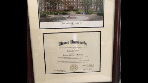 In a photo distributed by Melissa Howard, the Republican candidate in Florida shows a diploma she said she earned from Miami University in 1996.