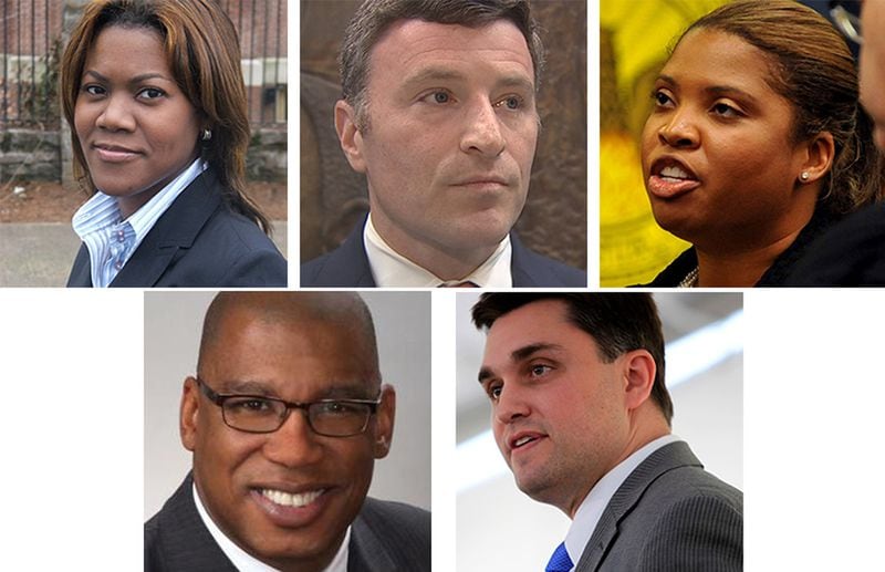 Former Mayor Kasim Reed dolled out $350,000 in bonuses to selected City Hall staff as he left office in December. Five senior staff members received $15,000 each. They are clockwise from top left: Candace Byrd, Jeremy Berry, Yvonne Cowser Yancy, Daniel Gordon and Jim Beard. Other staff and some of Reed’s security detail also received bonuses. Credit: City of Atlanta/AJC File Photos
