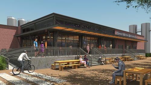 SweetWater taproom exterior rendering. Contributed by SweetWater Brewing Co.