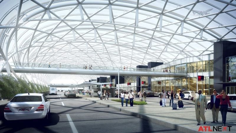 Hartsfield-Jackson Atlanta International Airport is installing canopies between the domestic terminal and parking garages. Later, the airport plans to add pedestrian bridges.
