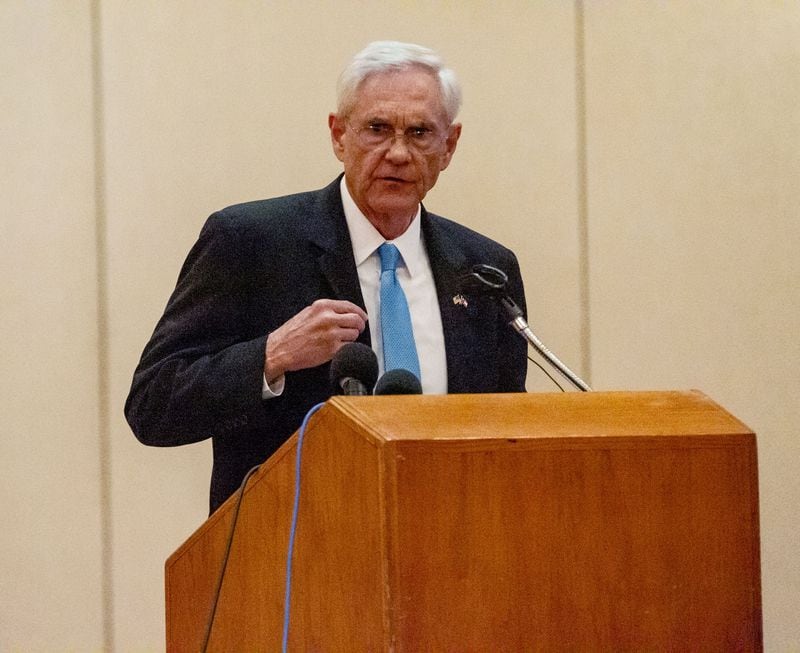 Bill Stephens — CEO of the Stone Mountain Memorial, speaks at a meeting at the Evergreen Conference Center at Stone Mountain Park.  STEVE SCHAEFER FOR THE ATLANTA JOURNAL-CONSTITUTION
