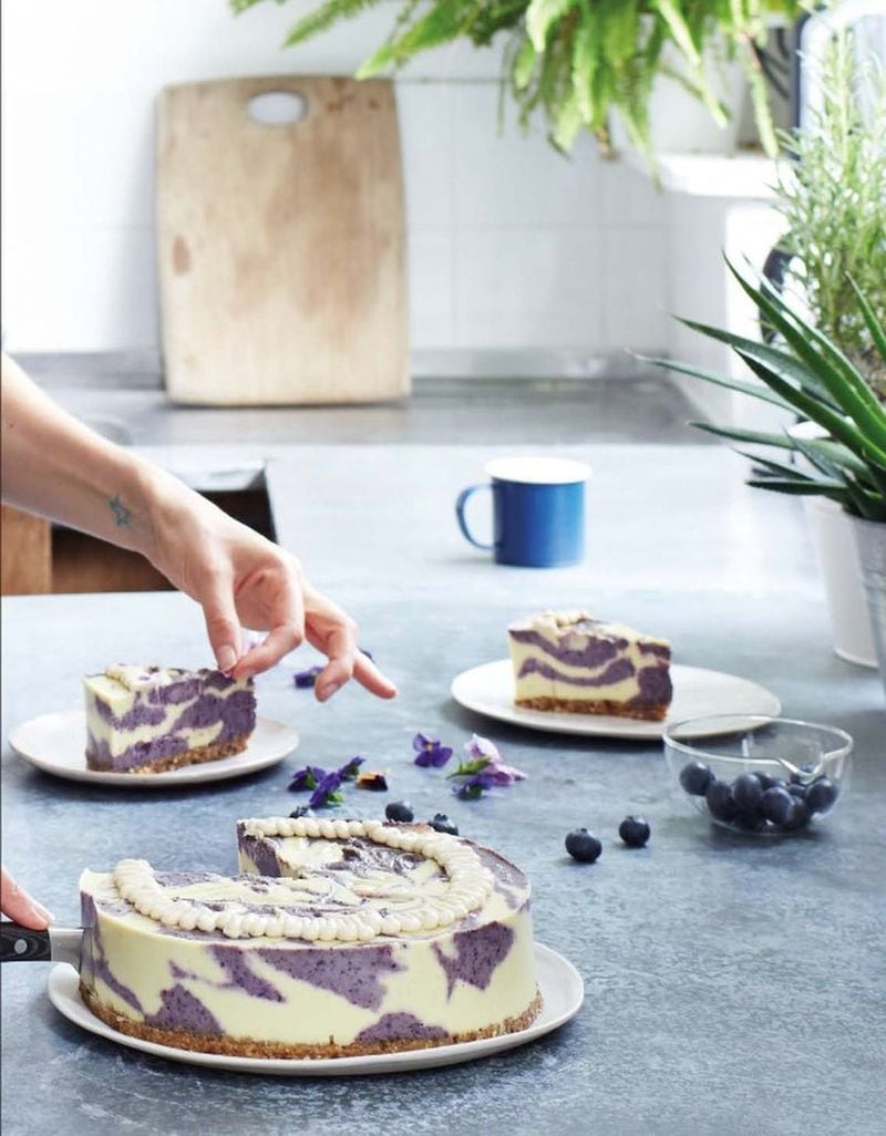 Blueberry Lemon Swirl Cheesecake from “Raw Cake: Beautiful, Nutritious and Indulgent Raw Desserts, Treats, Smoothies and Elixirs” by Daisy Kristiansen and Leah Garwood-Gowers of the Hardihood in London. REPRINTED WITH PERMISSION OF ST. MARTIN’S GRIFFIN