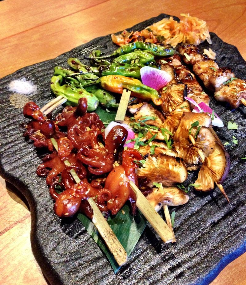 Hopstix offers nearly 20 options of robatayaki skewers, including pork belly, shiitake mushrooms, and shishito peppers. CONTRIBUTED BY WYATT WILLIAMS