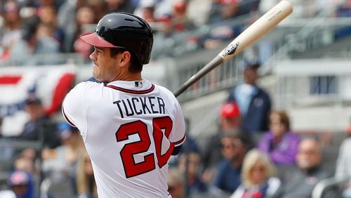 Preston Tucker of the Braves hit this three-run homer in the first inning against the Nationals on April 4. (Photo by Kevin C. Cox/Getty Images)