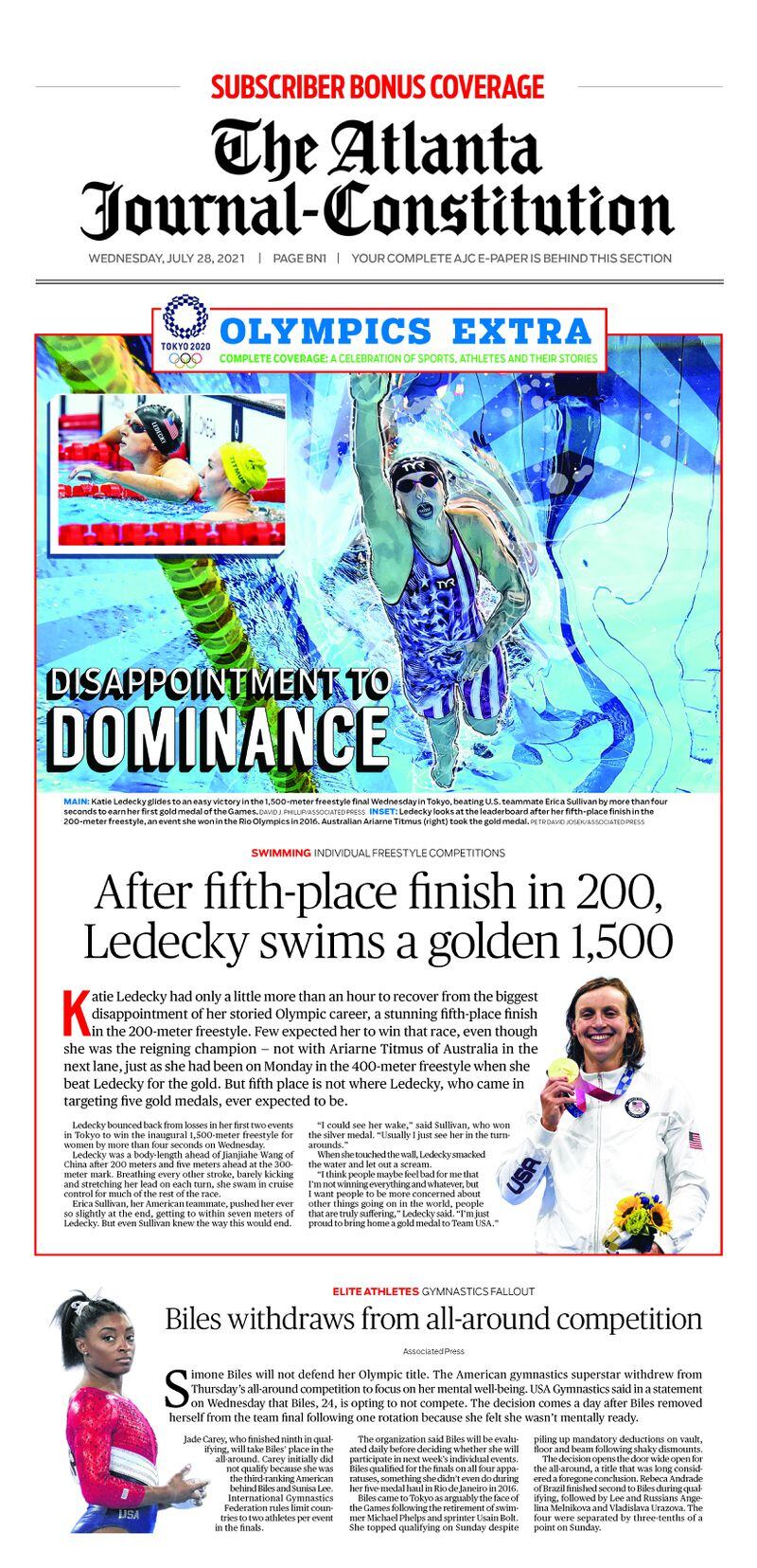 Tokyo Olympic Extra in the AJC ePaper Wednesday July 28 2021 (AJC ePaper, The Atlanta Journal-Constitution)