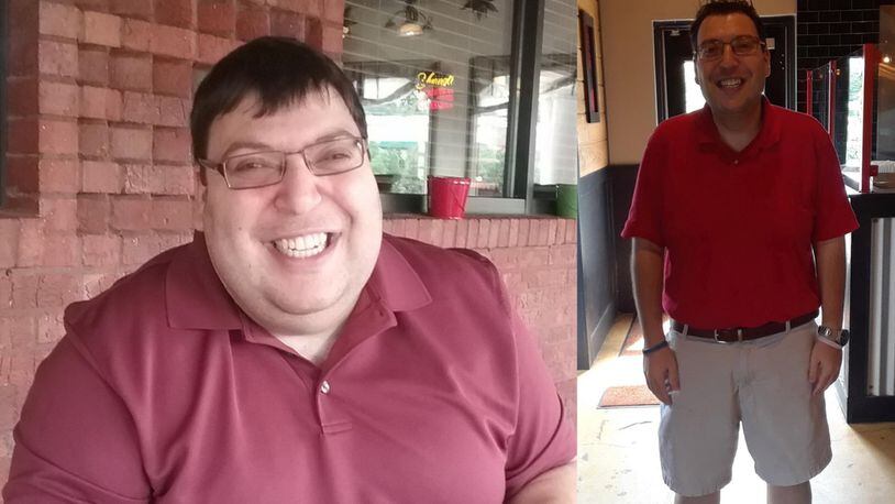 Scott Greenhut weighed 270 pounds when the photo on the left was taken in 2017. In the photo on the right, taken in August, he weighed 181 pounds. CONTRIBUTED BY SCOTT GREENHUT